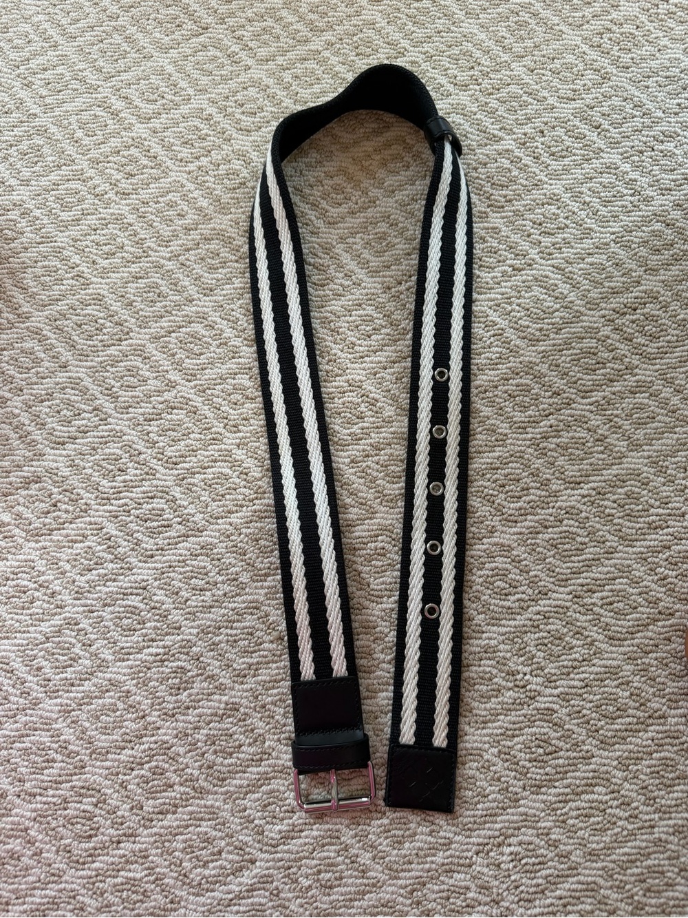 By Malene Birger Black and White Striped Webbing Belt